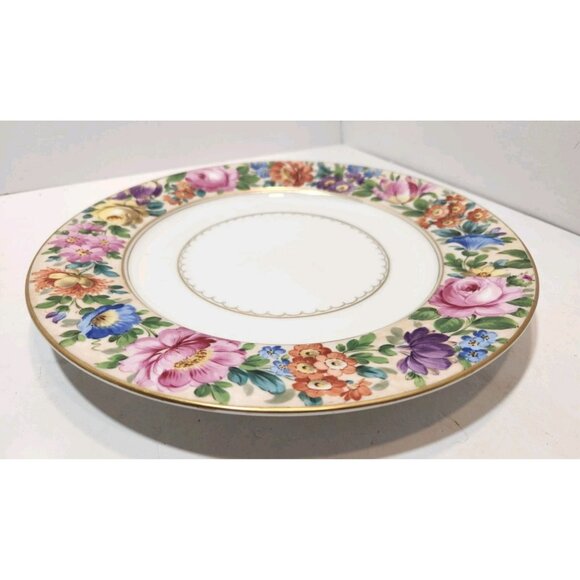 Vintage Handpainted Dresden Colorful Floral Dinner Plate 10.5" Gold Trim Rare - Picture 5 of 6